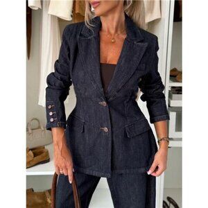 Single-Breasted Washed‎ Denim Blazer